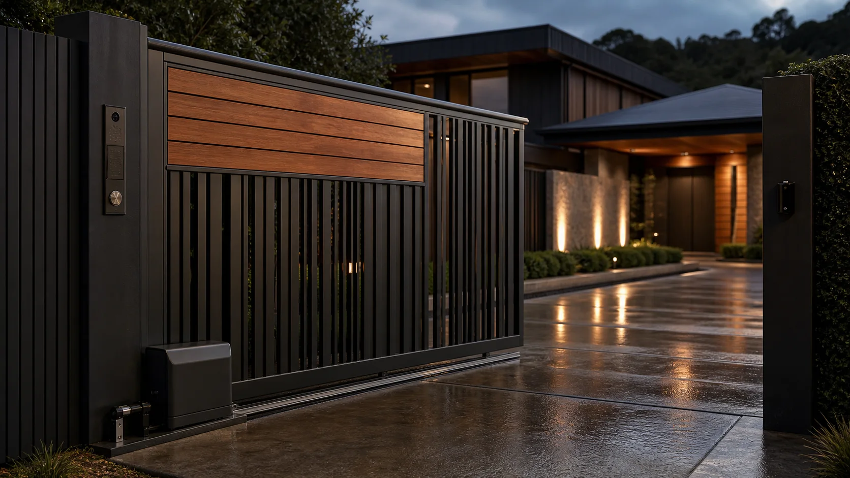Automated driveway gate on a Wellington property